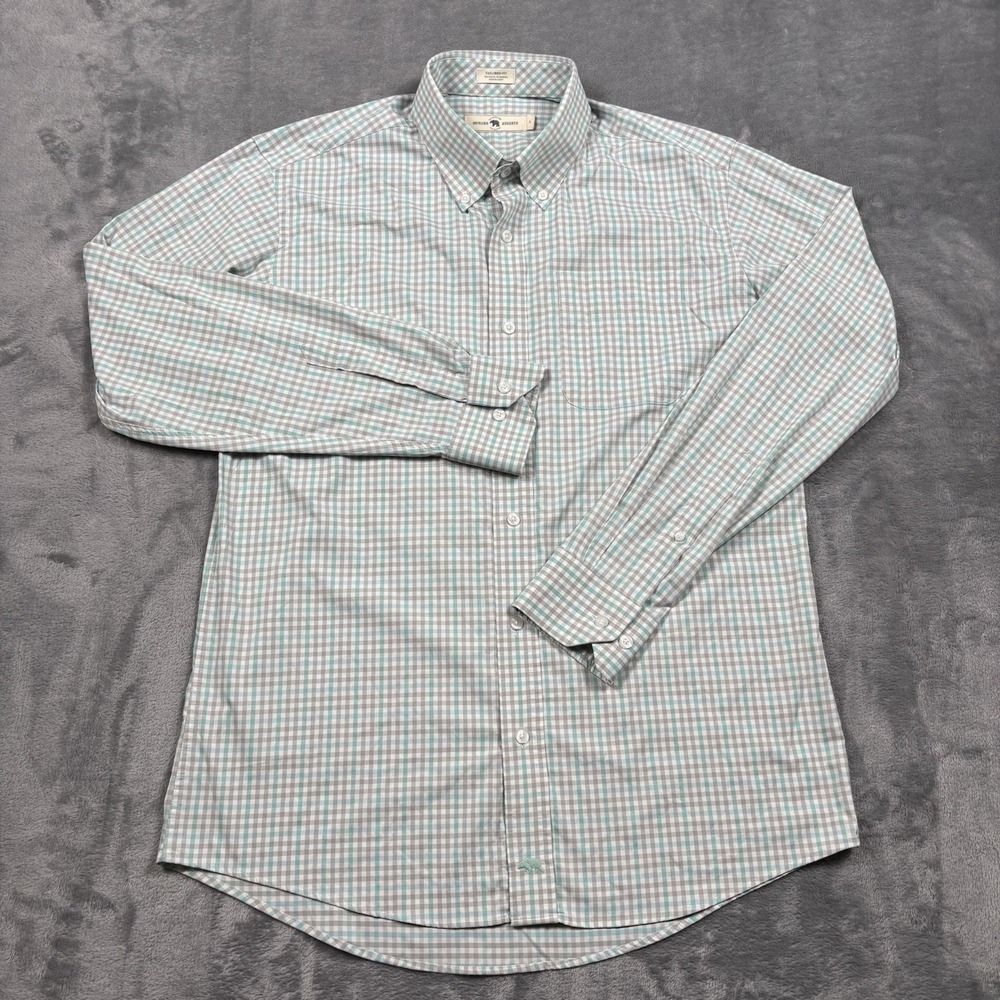 Onward Reserve Button Down Large Tailored Mens White Blue Grey Plaid Gingham